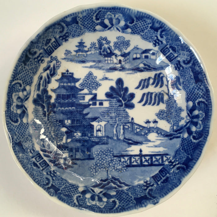 Antique English Blue & White transfer printed willow pattern Saucer / Bowl c.1850