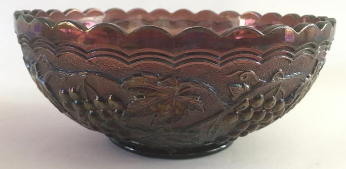 Carnival Glass bowl - Fenton - purple Grapes - moulded art glass c.1900