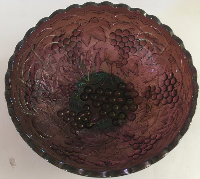 Carnival Glass bowl - Fenton - purple Grapes - moulded art glass c.1900