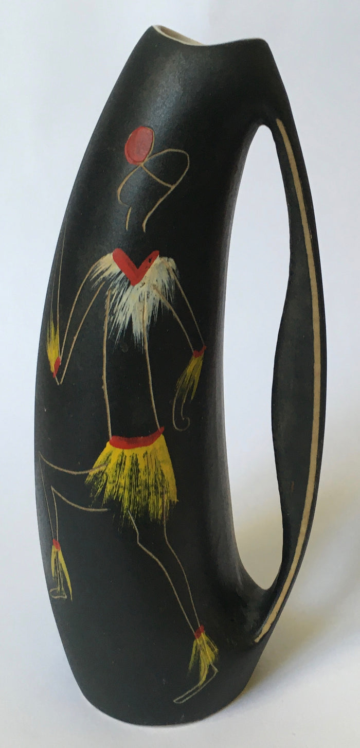 Crescent Pottery (1952-92) Ceramic freeform vase 203A (South African) Hand decorated Mid century Modern