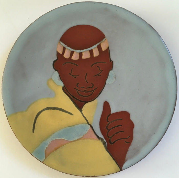 Dykor S.A.  Pottery (South African) Ceramic plate - stylised African portrait -  Studio Art Pottery