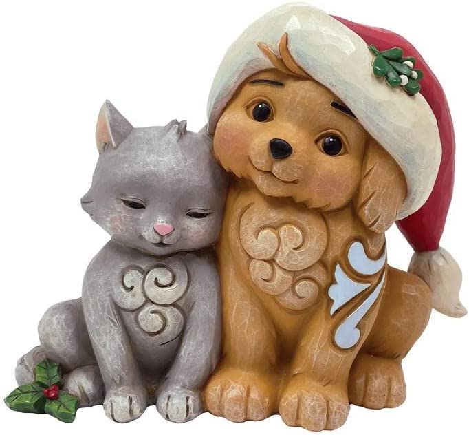 Jim Shore Heartwood Creek Kitten & Puppy with Santa Hat #6011485 Free Shipping