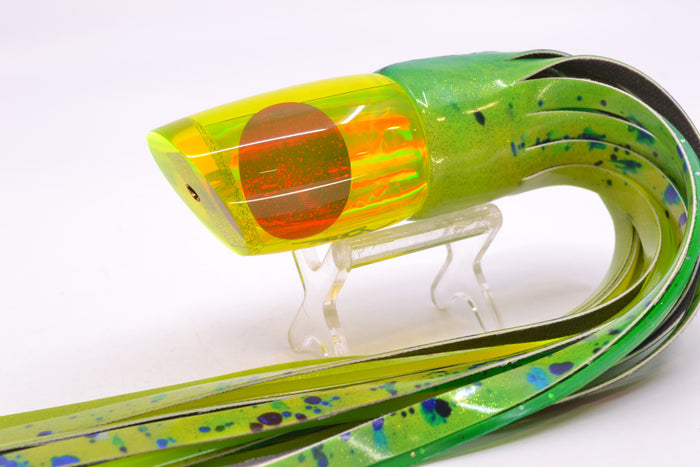 Koya Lures Chartreuse Rainbow Red Eyes Small Poi Dog 10" 6.5oz Fire Tailz Vinyl Mahi