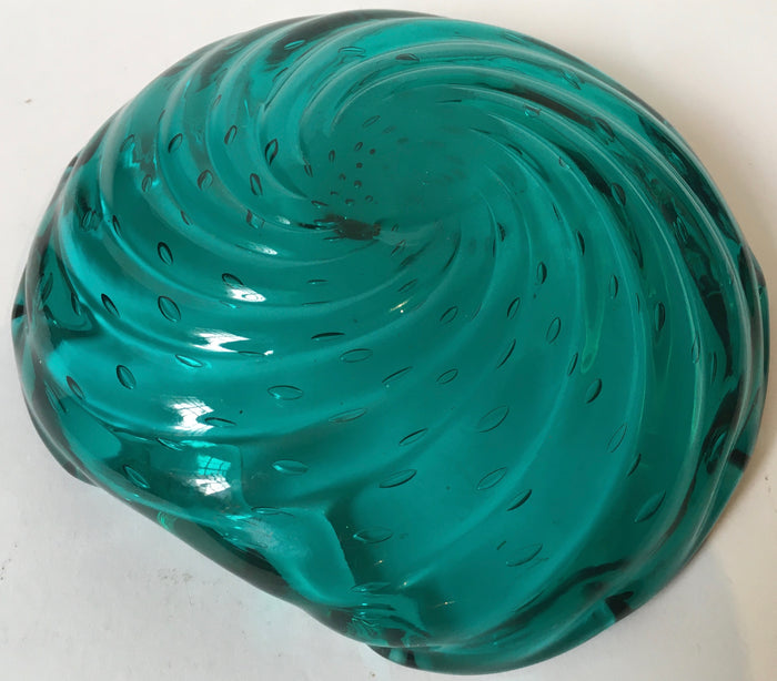 Murano Bowl / Ashtray- Teal Green -  Controlled Bubbles - Polished pontil - Italian Glass