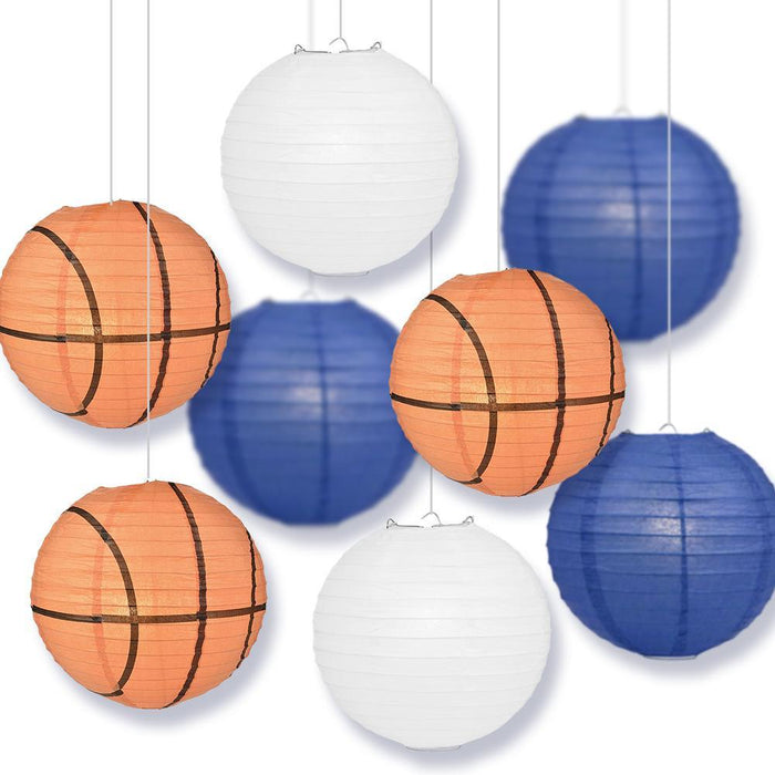 New Jersey College Basketball 14-inch Paper Lanterns 8pc Combo Party Pack - Dark Blue, White - PaperLanternStore.com - Paper Lanterns, Decor, Party Lights & More