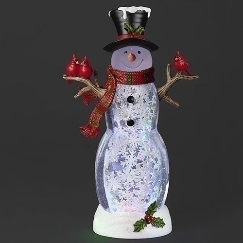 Roman Lighted Swirl Snowman with Scarf and Cardinals 18"H