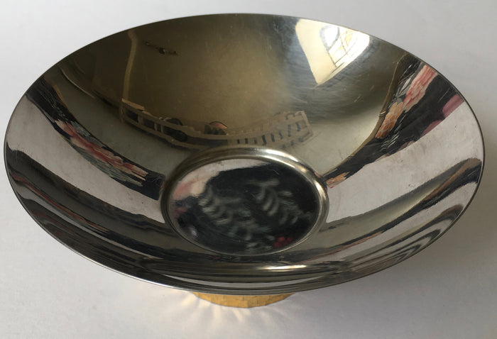 Viners Stuart Devlin stainless steel bowl with guilded base